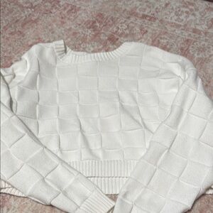 White Textured Women's Sweater cropped
